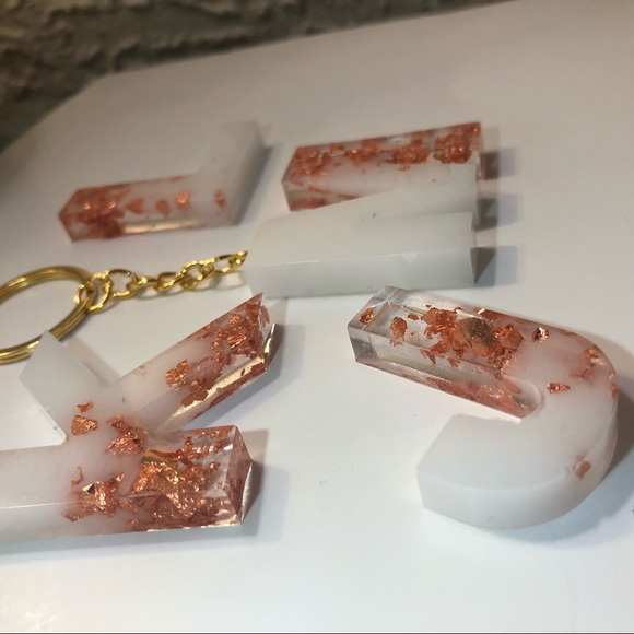 Custom Copper / Rose Gold & White Letter Keychains - Picture 9 of 16